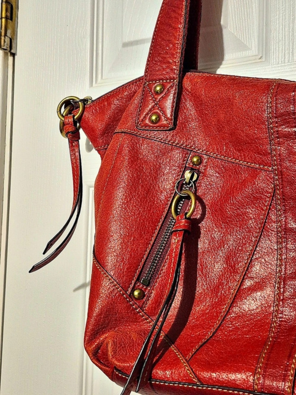 Fossil Pebbled Leather Tote in Red - Picture 4 of 16